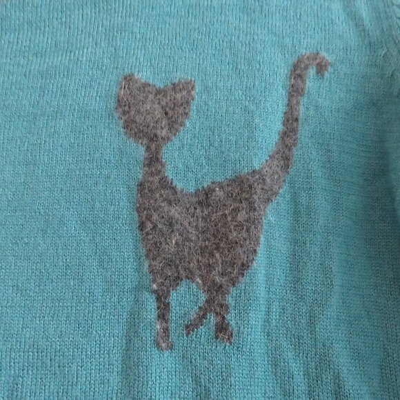 HUMAN WOMAN Y2K Cat Knit Cropped Sweater Top Teal Gray - Size M - Picture 3 of 12